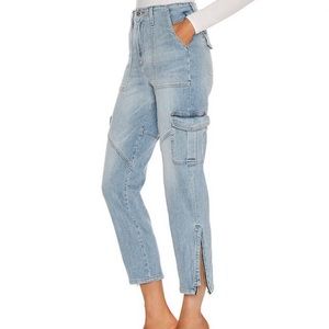 Jonathan Simkhai Light Blue High-Rise Cargo Crop Jeans